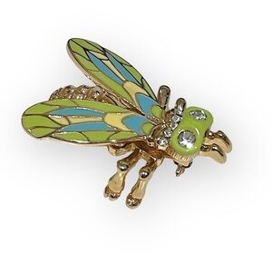 1960-70s Vintage Gold Tone Rhinestone & Enamel Honey Bee Brooch, MINT condition